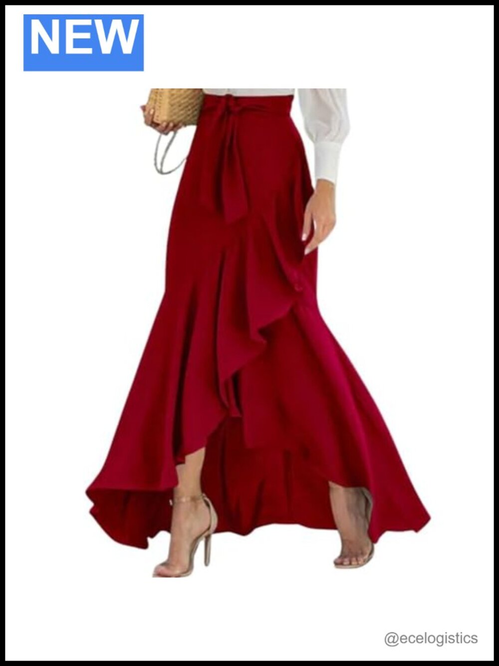 Chouyatou Womens Plaid Mermaid Maxi Skirt A-Line Irregular Ruffle Hem Fishtail